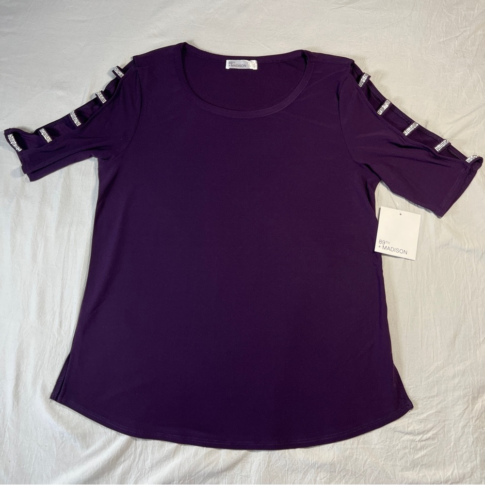89th+Madison Women Sz M Top Backberry Bling  11" Sleeve Stretchy Sparkly NWT